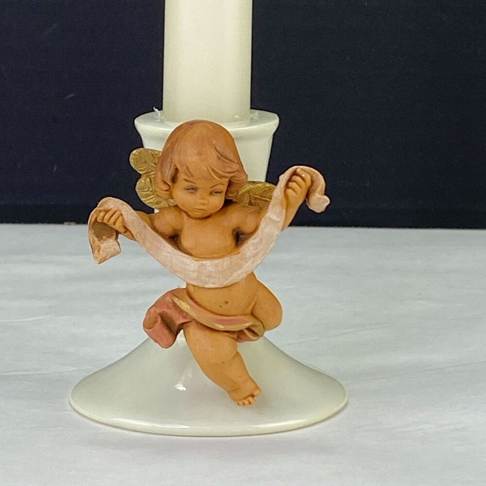 Vintage RR Roman O Holy Night Candlestick with Cherub Angel